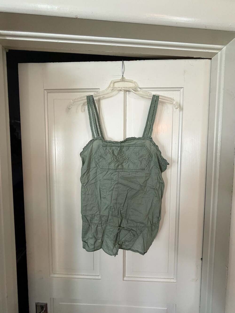 Mossimo Tank Top Size L Olive Green Cotton Embroidered Bohemian